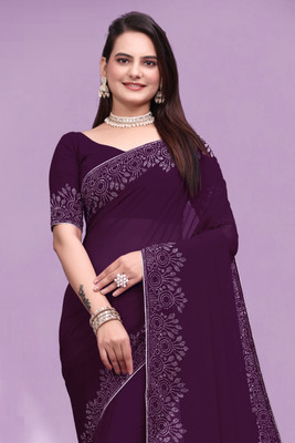 SHELDROM MART Embellished Bollywood Georgette Saree(Purple)