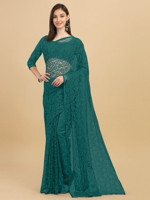 IRIS Self Design Bollywood Net Saree(Green)