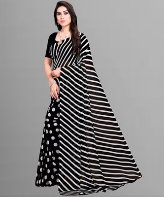 Anand Sarees Printed, Striped Bollywood Georgette Saree(Black)