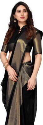 V And V Shop Solid/Plain, Striped Daily Wear Art Silk Saree(Black)