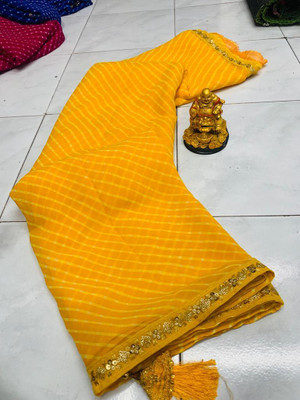 charmie designer Printed Bandhani Georgette Saree(Yellow)