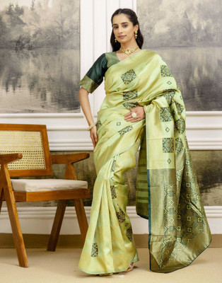 Falessa Floral Print, Woven Banarasi Art Silk Saree(Light Green)