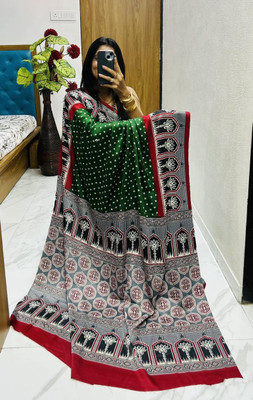 Chandan Fabrics Printed Kalamkari Jacquard Saree(Green)