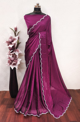 ZELENKA Embroidered Bollywood Chiffon Saree(Purple)