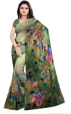 grownext Digital Print, Floral Print, Printed Bollywood Georgette Saree(Multicolor)