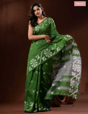 Shrutisareeghar Woven Handloom Pure Cotton Saree(Green)