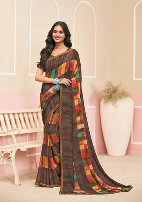 Laxmipati sarees Geometric Print Daily Wear Georgette Saree(Brown)