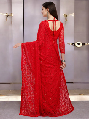 NEXA Self Design Bollywood Net Saree(Red)
