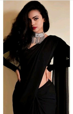 Sanjana Silks Solid/Plain Bollywood Georgette Saree(Black)