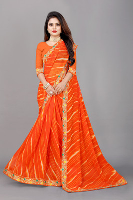 LAKHADATARI PRINTS Printed Leheria Georgette Saree(Orange)