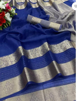 Rohit Designer Self Design Bollywood Net Saree(Blue)