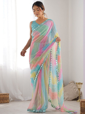 RADHECREATION Striped Bollywood Georgette Saree(Multicolor)
