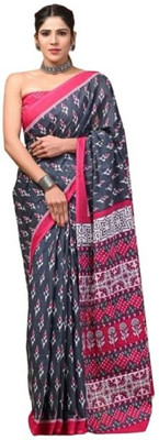 Harsh online Floral Print, Geometric Print, Printed Daily Wear Pure Cotton Saree(Grey, Pink)