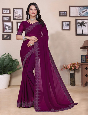 Dharam Creation Printed Bollywood Georgette Saree(Purple)