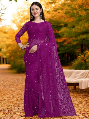 NORAFLEXx Self Design Bollywood Brasso Saree(Purple)
