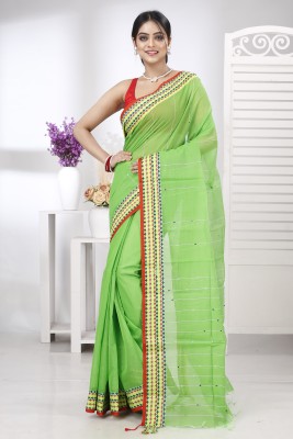 GitAsit Embroidered Handloom Cotton Blend Saree(Green)