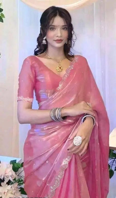 PRISHA Self Design Bollywood Organza Saree(Pink)