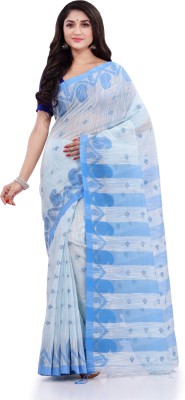 Desh Bidesh Woven, Self Design, Paisley, Striped, Solid/Plain Handloom Handloom Cotton Blend, Pure Cotton Saree(White)