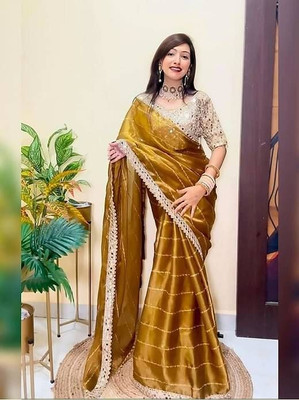 SNXKD Embroidered Bollywood Pure Silk Saree(Yellow, Mustard)