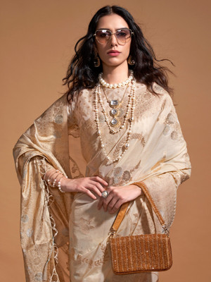 Sareemall Woven Banarasi Georgette Saree(Cream)