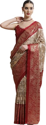 Divastri Printed Daily Wear Silk Blend Saree(Brown)