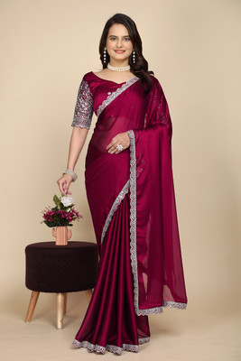 Ttex Self Design Bollywood Chiffon Saree(Maroon)
