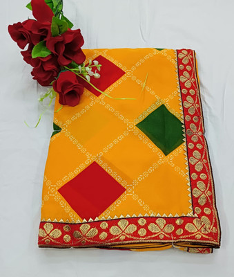 Kalpana creation Printed Bollywood Georgette, Silk Blend Saree(Yellow)