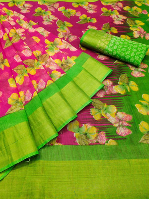 NAYANA CREATION Printed Bollywood Linen Saree(Multicolor)