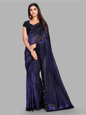 Amavii Embellished Bollywood Lycra Blend Saree(Dark Blue)