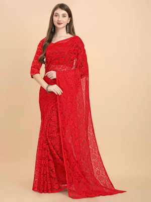 Saadhvi Self Design Bollywood Net Saree(Red)