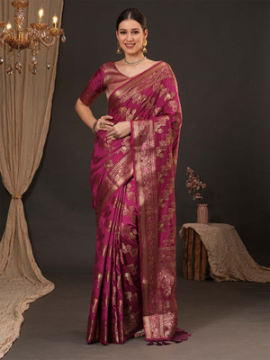 Sareemall Woven Banarasi Silk Blend Saree(Magenta)