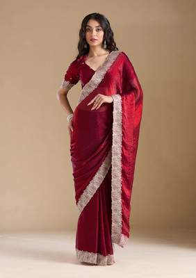 Aarvi Enterprise Embroidered Bollywood Chiffon Saree(Red)