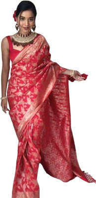 JATADHAR FAB Floral Print Ready to Wear Jacquard Saree(Red)