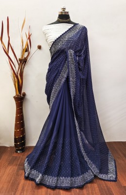 MM VENTURE Embroidered Bollywood Georgette Saree(Blue)