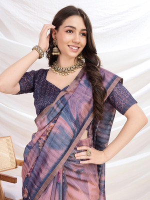 MANTROTSAV Digital Print Bollywood Silk Blend Saree(Purple)