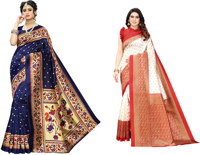 VCREATION Printed Bollywood Art Silk Saree(Multicolor)