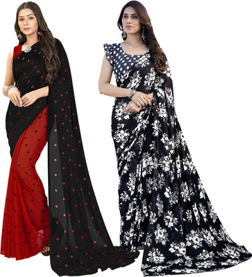 Anand Sarees Floral Print Daily Wear Georgette Saree(Pack of 2, Red, Black)