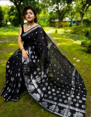 SMRITI HANDLOOM Woven Handloom Cotton Silk Saree(Dark Blue)