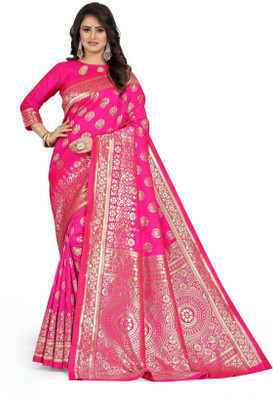 mahakay Woven Kanjivaram Silk Blend, Jacquard Saree(Pink)