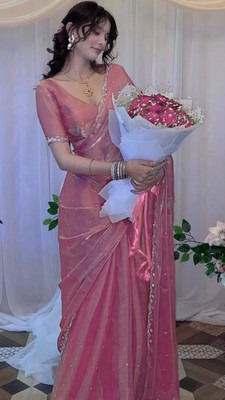 ShiVAdit Ethnic Embellished Bollywood Organza, Art Silk Saree(Pink)