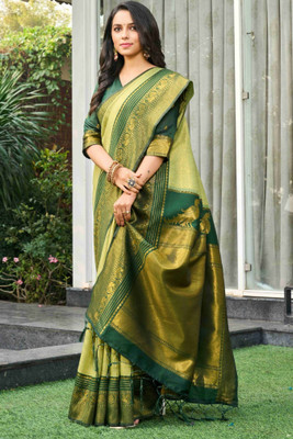 ROOP LAVANYA Woven Kanjivaram Pure Silk Saree(Light Green)