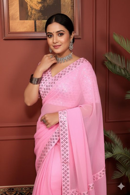 Rajvi Enterprise Embellished Bollywood Georgette Saree(Pink)
