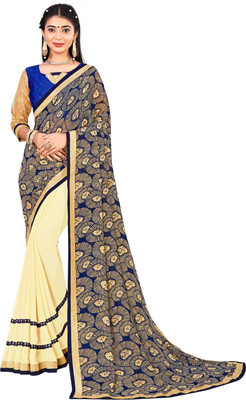 Pbs Prints Geometric Print Bollywood Georgette Saree(Dark Blue)
