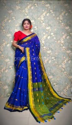 PRANATI ENTERPRISE Woven Handloom Cotton Silk Saree(Dark Blue, Green)