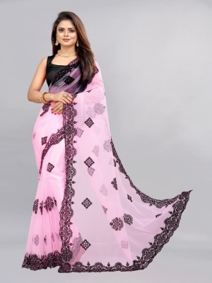 YARA CREATION Embroidered Bollywood Net Saree(Pink)