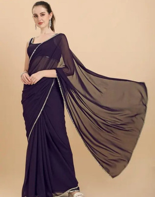 BK COLLECTION Solid/Plain Bollywood Georgette Saree(Purple)