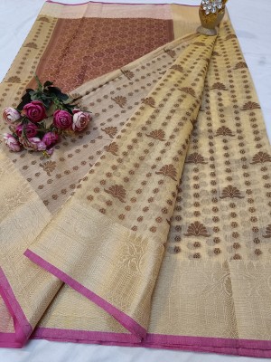 Tahira creation Woven Banarasi Cotton Silk Saree(Beige)