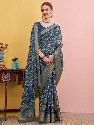 Tasrika Printed Kanjivaram Silk Blend Saree(Grey)