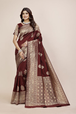 Divastri Woven Banarasi Silk Blend Saree(Maroon)