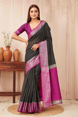 SILK ZONE Woven Banarasi Art Silk Saree(Black)